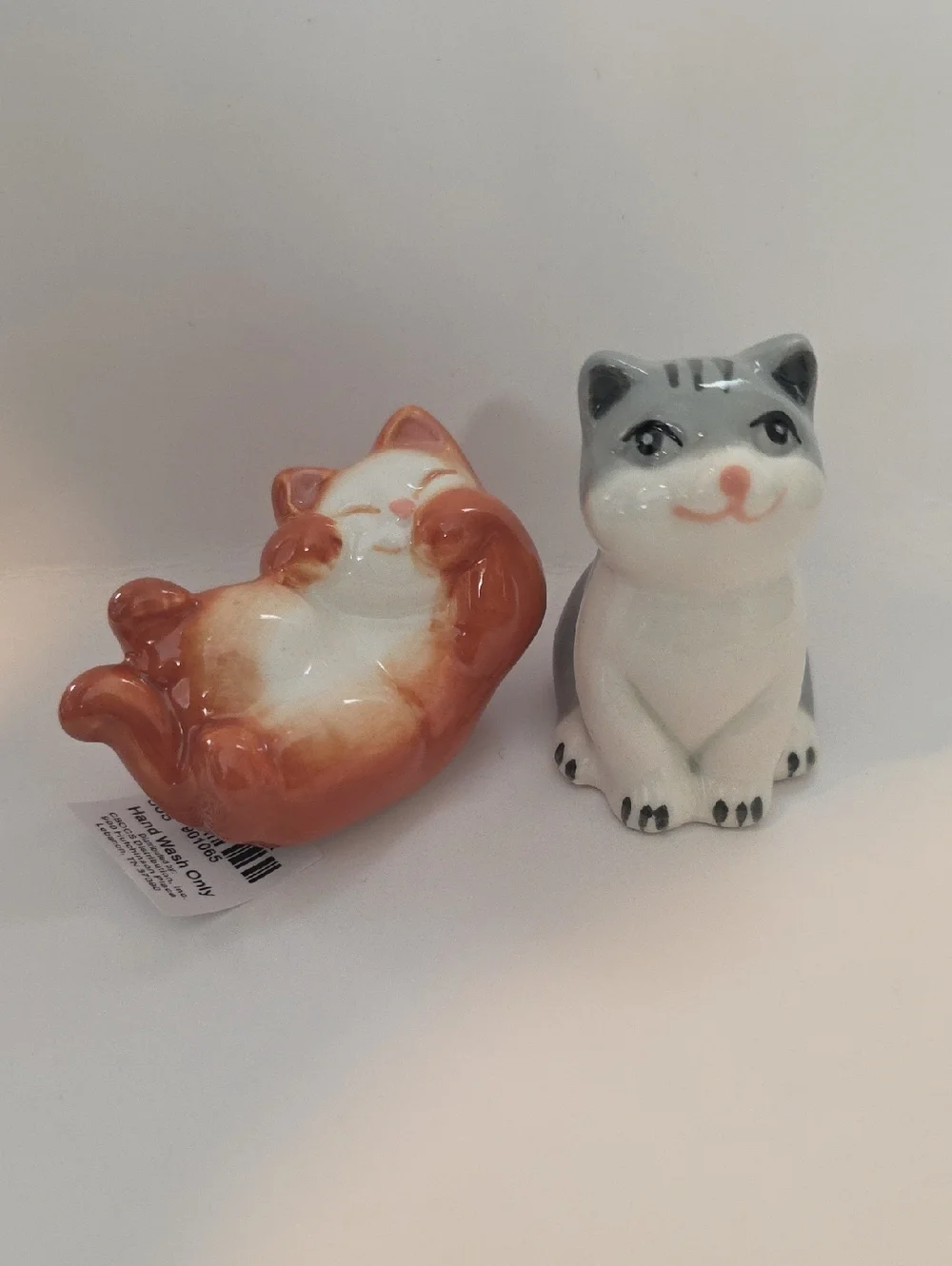 Cat Mini Ceramic Salt and Pepper Shakers - Orange & Gray